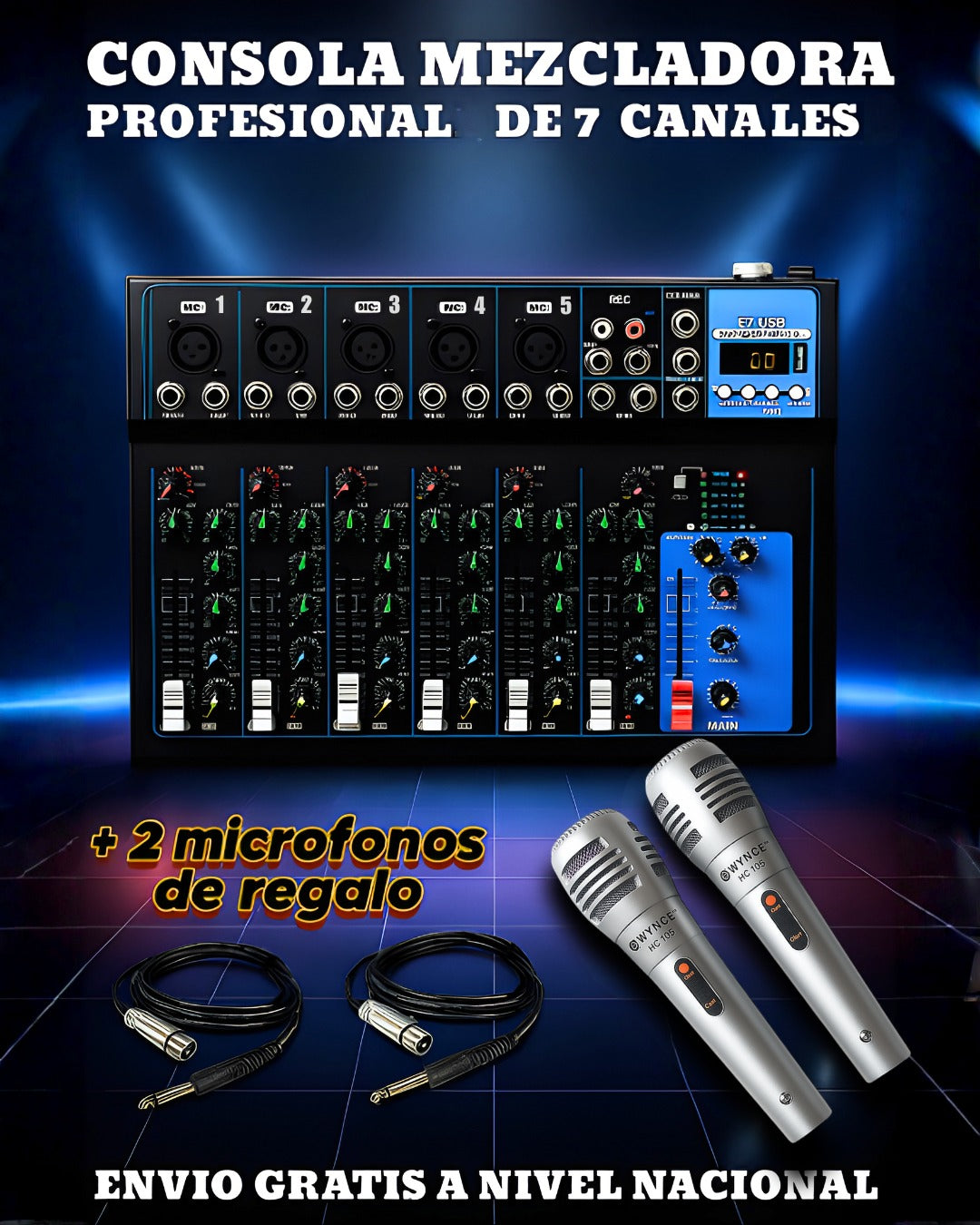 CONSOLA MEZCLADORA PROFESIONAL 7 CANALES