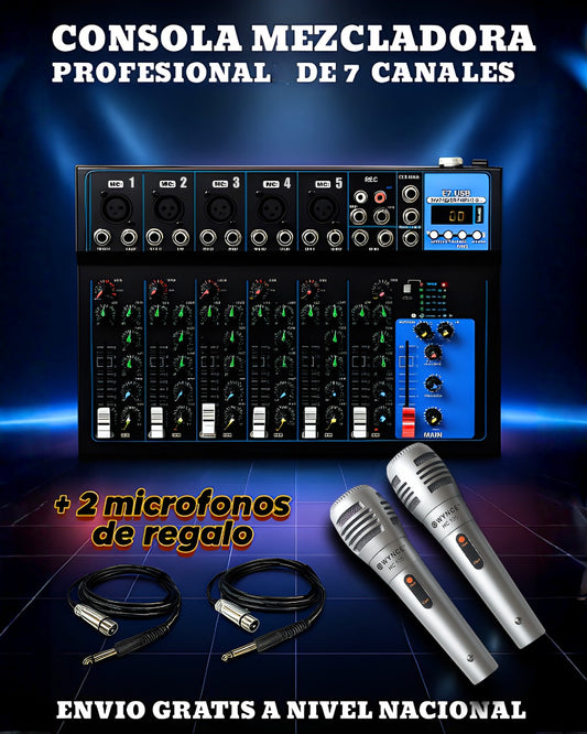 CONSOLA MEZCLADORA PROFESIONAL 7 CANALES