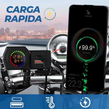 Cargador Moto USB + Tipo C con Voltímetro – Incluye Guantes
